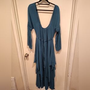 Lotus Traders Solid Green Layered Peasant Renaissance Festival Gypsy Dress Sz M